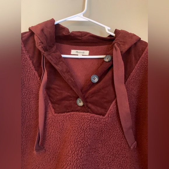 Madewell Sherpa Button-Front Hoodie Sweatshirt - brown red rust- LARGE Normcore - Picture 2 of 7